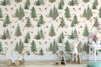 Cozy woodland wildlife wallpaper theme
