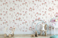 White unicorn wallpaper with floral accents
