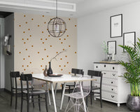 Minimal beige wallpaper with rust brown square dot motifs scattered evenly.