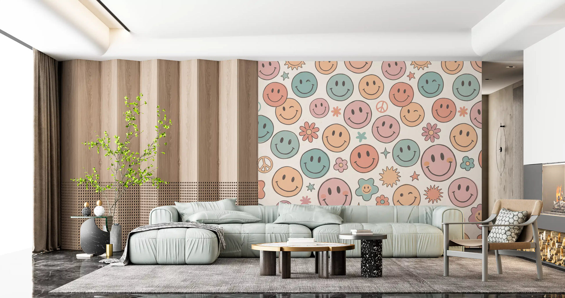 Retro Happy Face Groovy Smiles Wall Mural