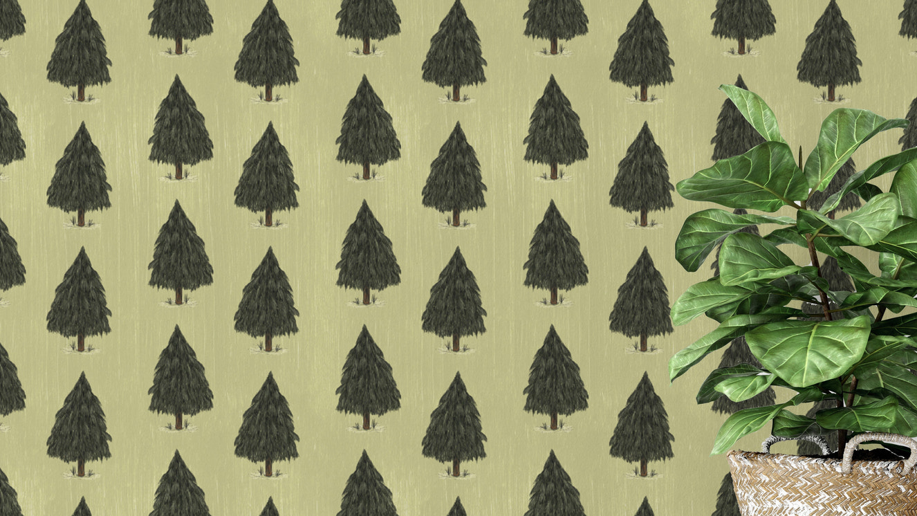 Nature-inspired green pine tree wallpaper for fresh and calming decor.
