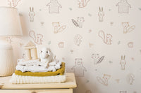 Baby animal forest mural for playroom decor
