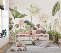 Peel and stick water lilies mural wallpaper