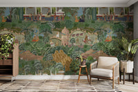 Hand-drawn baraat in lush landscape

