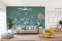 Elegant bird and blossom mural design
