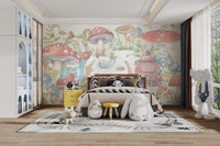 Kids room wallpaper with whimsical mushroom garden