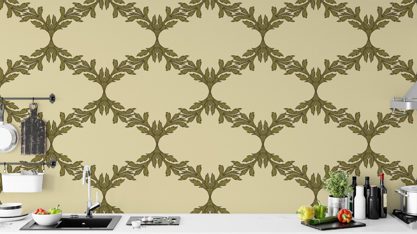 Vintage-style brown wallpaper with natural leafy patterns.