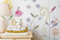 Beautiful bloom and bird wallpaper mural design