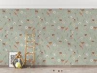 Woodland nursery wallpaper with deer
