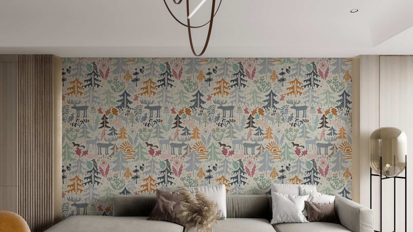 Artistic Woodland Creatures Wallpaper Design
