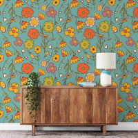 Floral blue vintage wallpaper design for walls