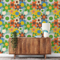 Bright flower pattern mural with retro color tones
