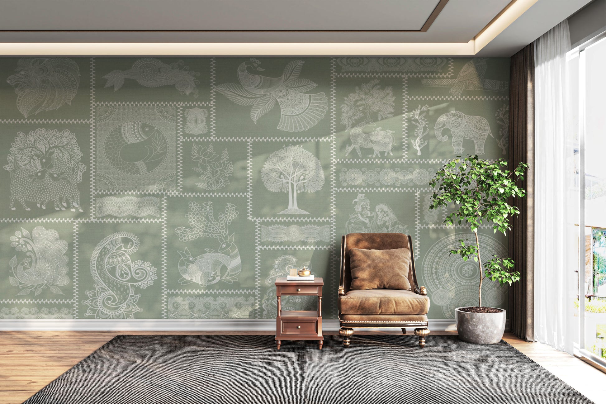 Warli-inspired fusion on fabric texture

