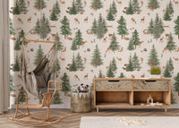Tranquil forest animal wallpaper pattern
