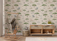 Beige savannah wallpaper with wild animals
