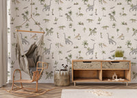 Beige dinosaur wallpaper for playroom
