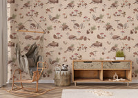 Cozy nursery wallpaper with hedgehogs
