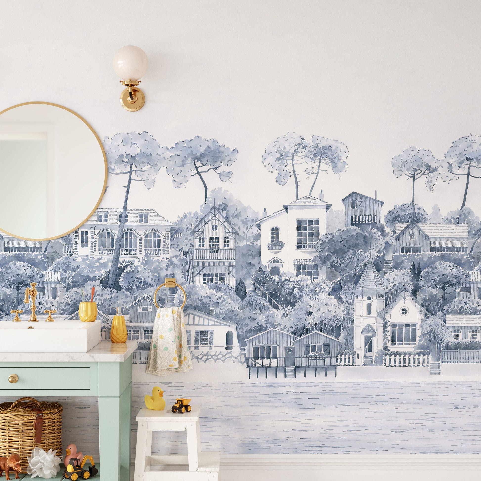 Artistic coastal village wall decor