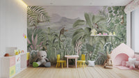 Tropical wallpaper with playful monkeys
