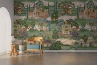 Courtyard garden with regal figures

