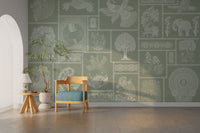 Mandala, deer, birds in Warli pattern

