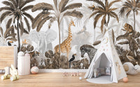 Tropical Jungle Wild Animals Trees Wallpaper Mural - Giffywalls