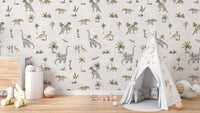 Cream beige dinosaur wallpaper for kids
