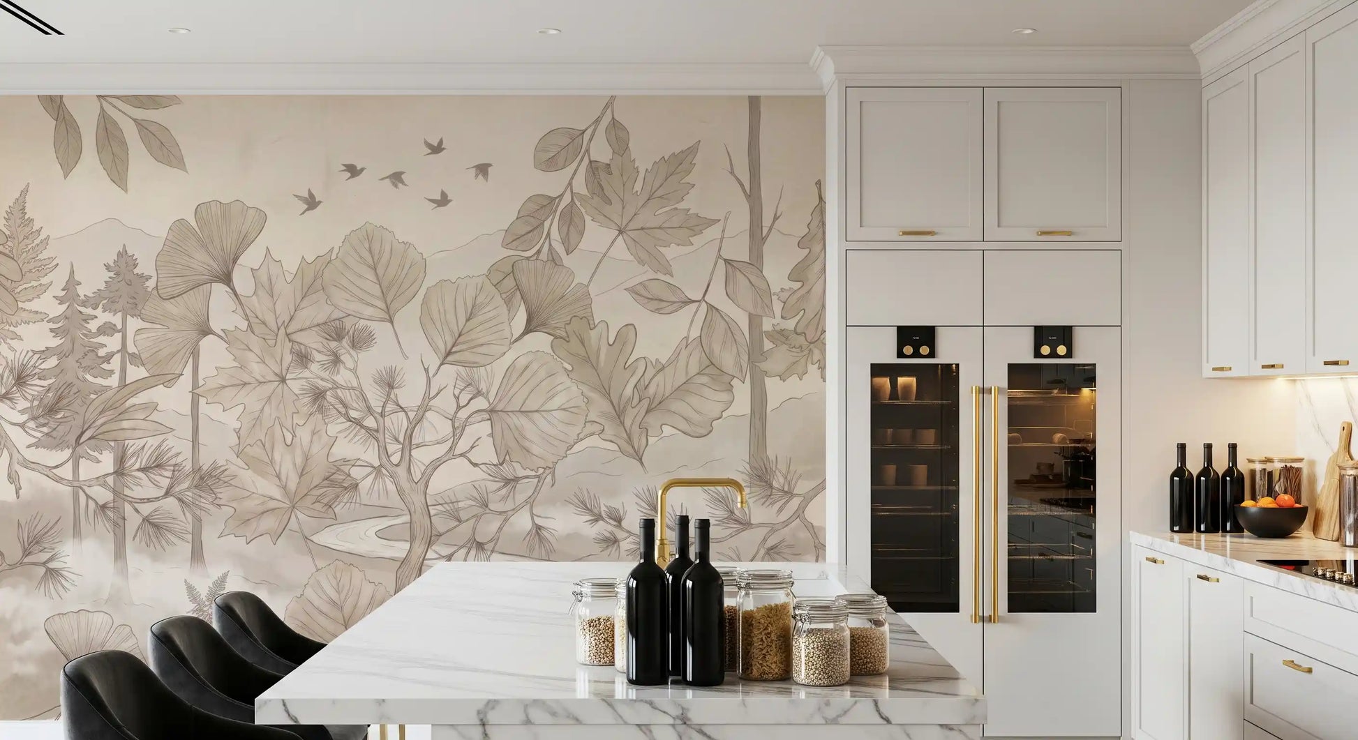 Sepia Forest Trail Artwork Wall Mural