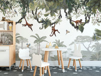 Hanging monkeys wallpaper featuring vibrant jungle design