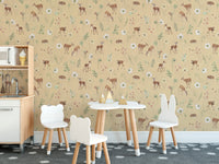 Elegant beige deer and floral wallpaper
