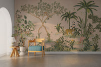 Jungle animals mural on soft blush base

