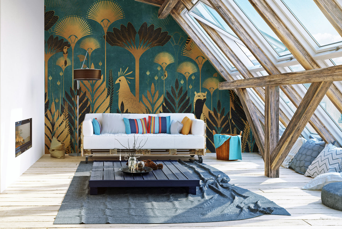 Golden Botanical Forest Design Wallpaper
