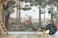 Forest Jive wallpaper mural with stag and deer in nature