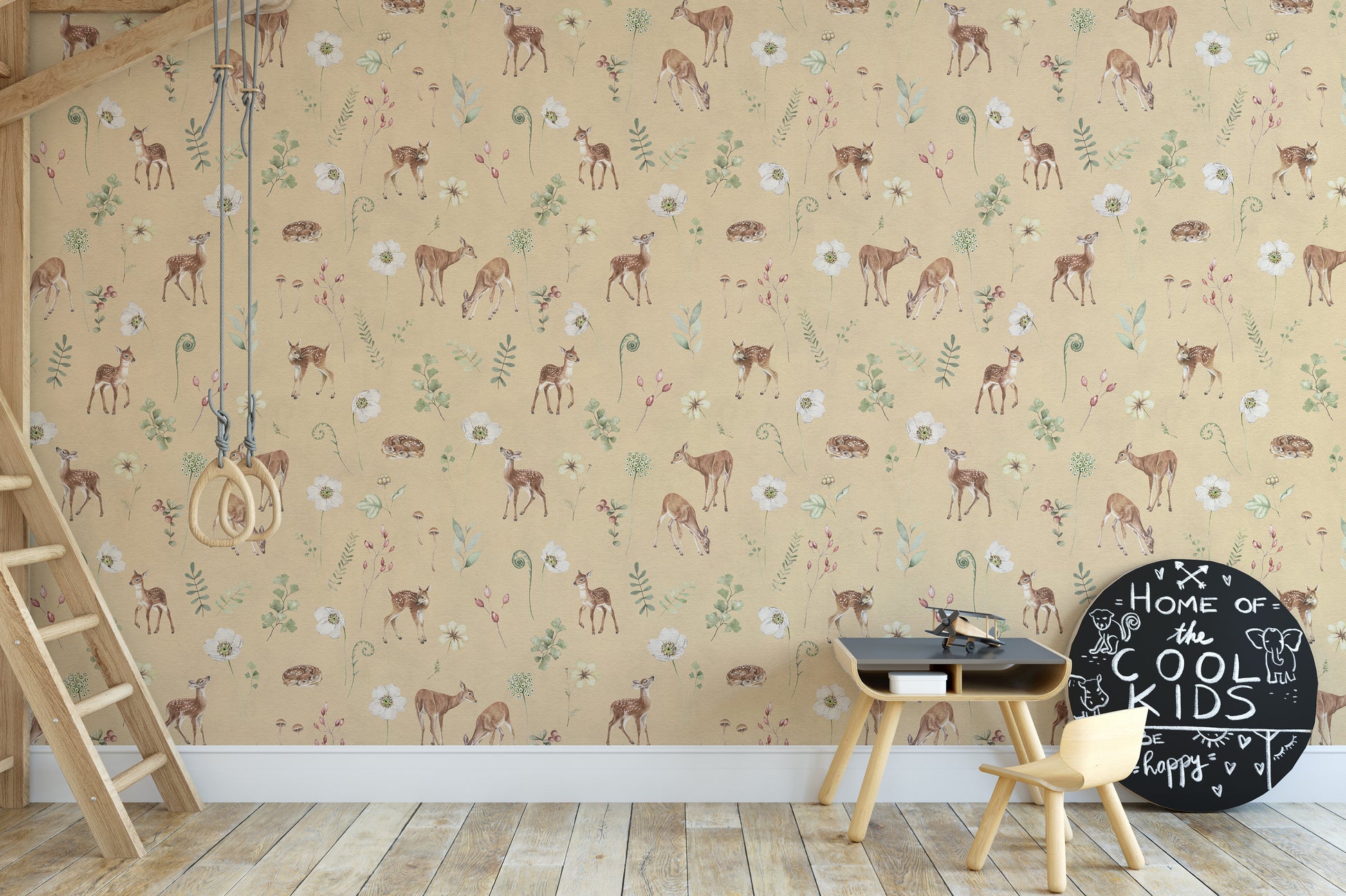 Delicate deer wallpaper for rustic décor
