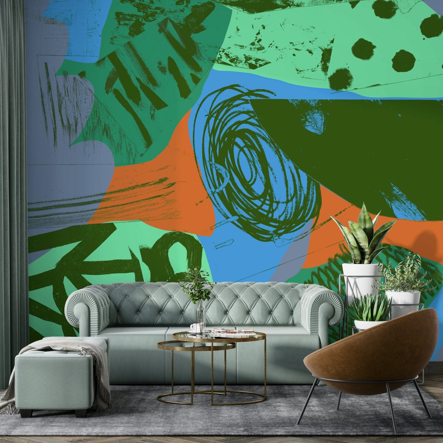 90 orange blue Wall Mural
