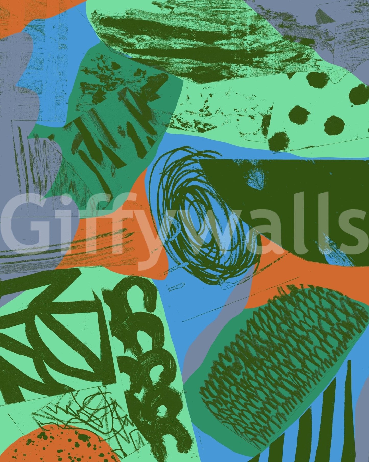90 orange blue Wall Mural