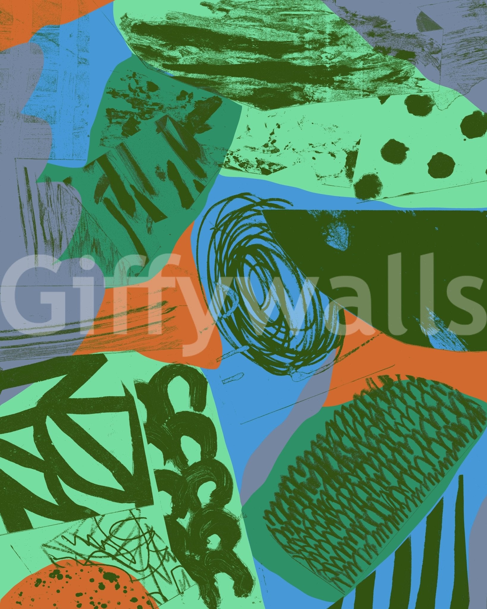 90 orange blue Wall Mural