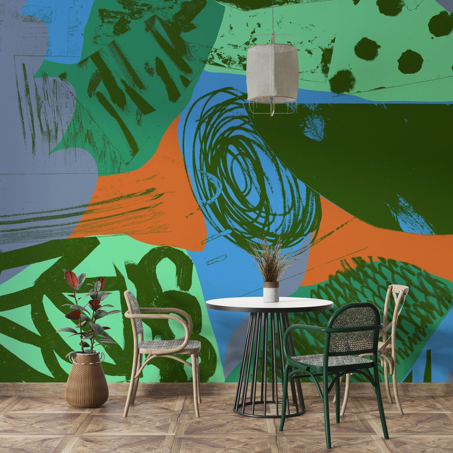 90 orange blue Wall Mural