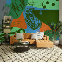 90 orange blue Wall Mural