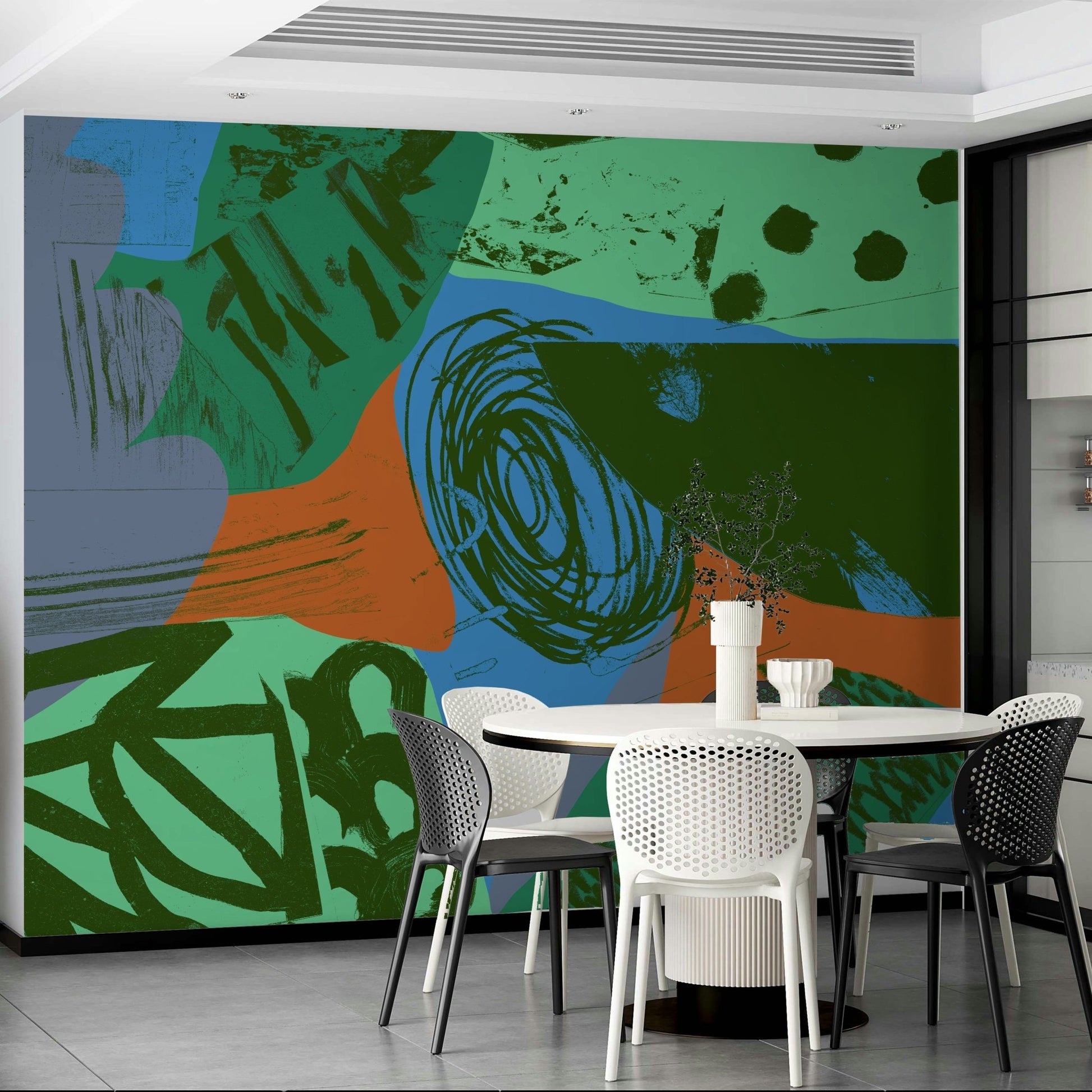 90 orange blue Wall Mural