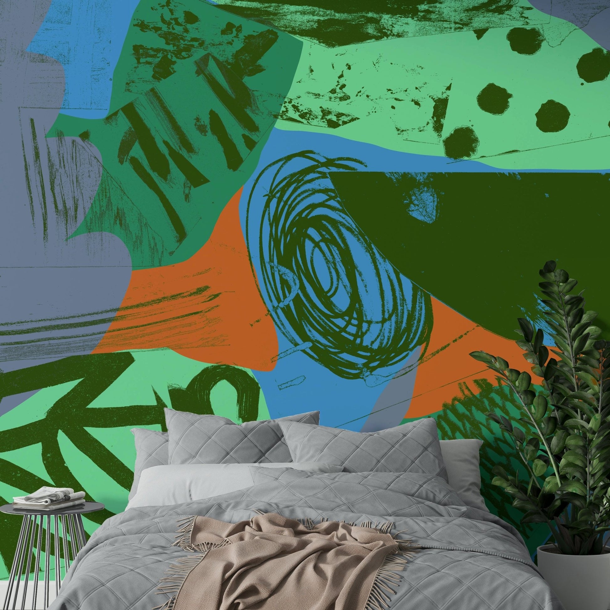 90 orange blue Wall Mural