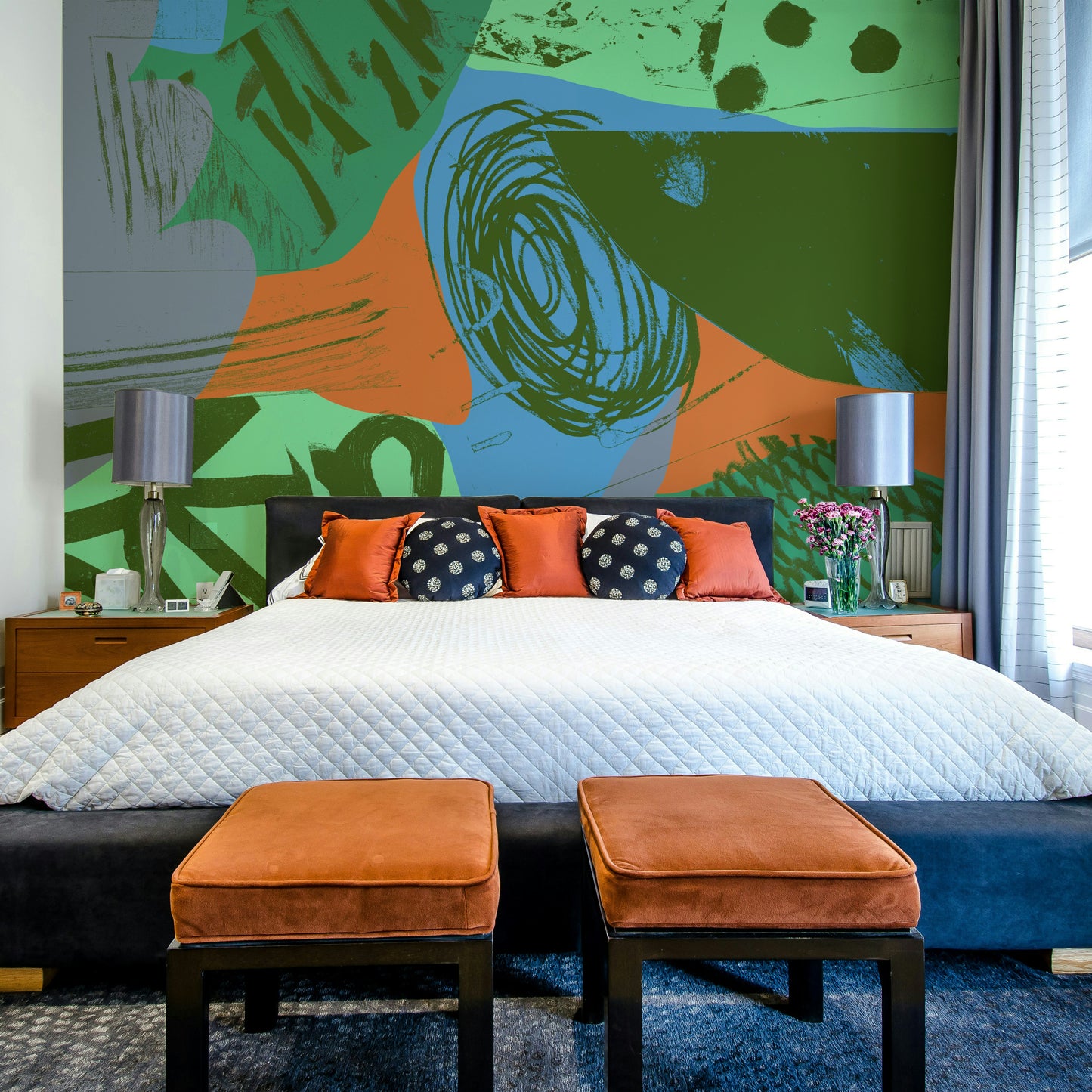 90 orange blue Wall Mural