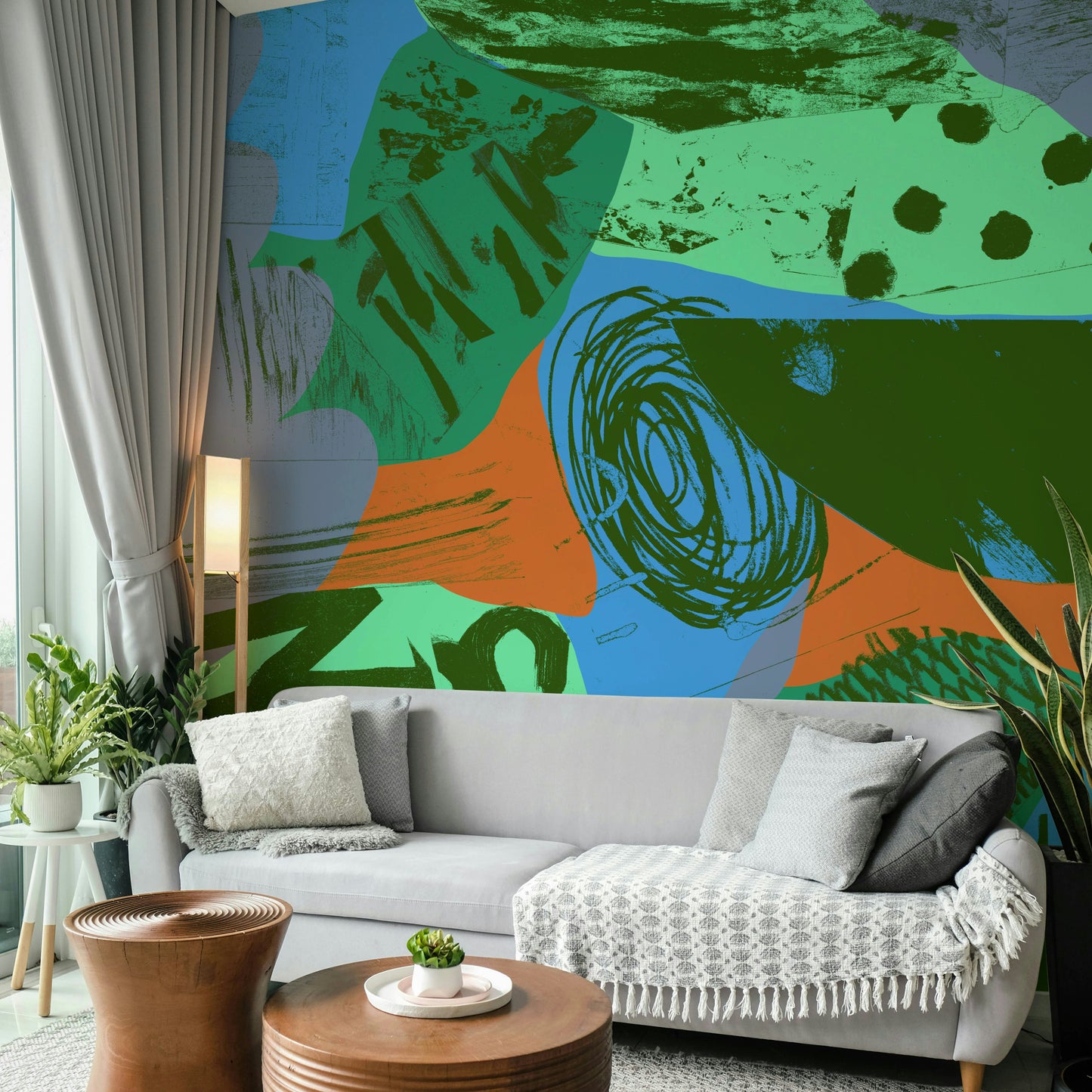 90 orange blue Wall Mural