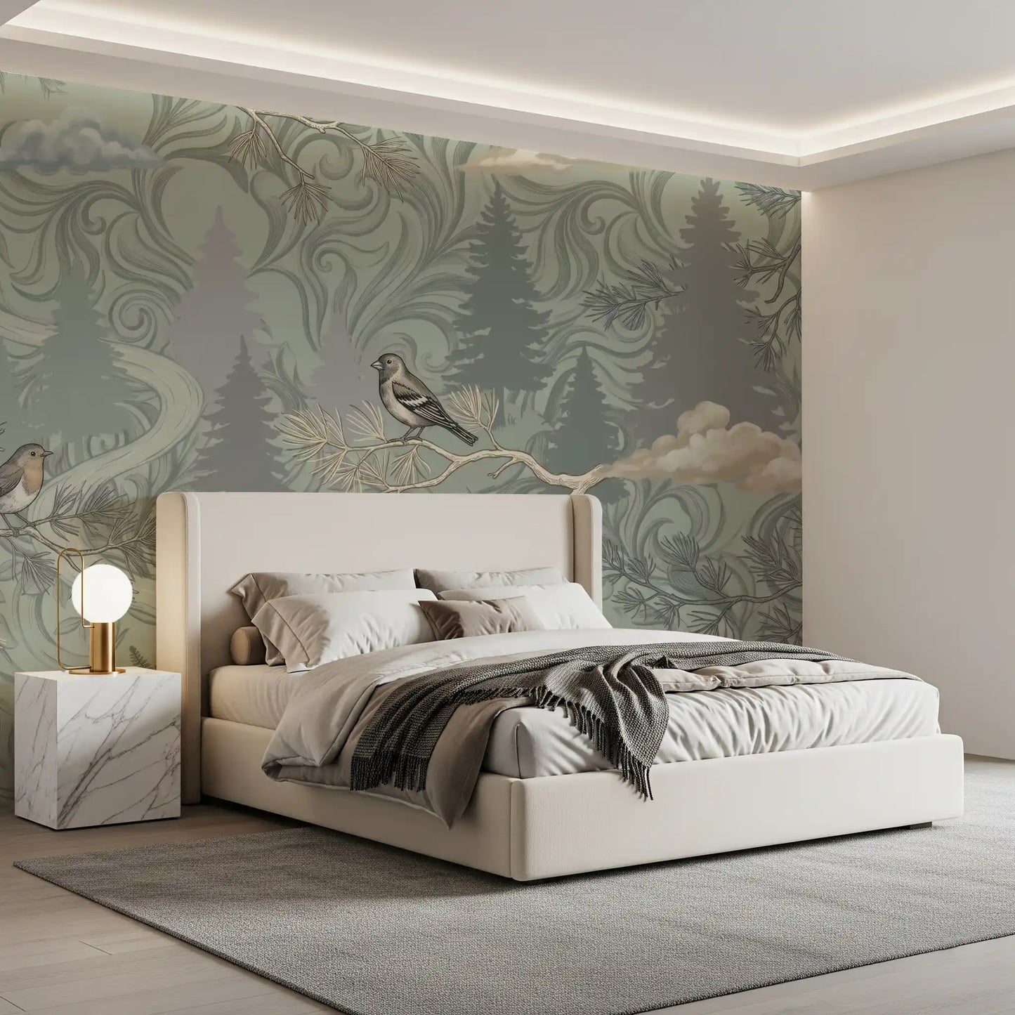 Misty Pine Forest Aviary Wall Mural