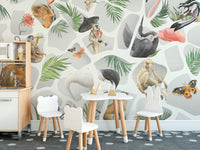 Gray jungle animals wall design
