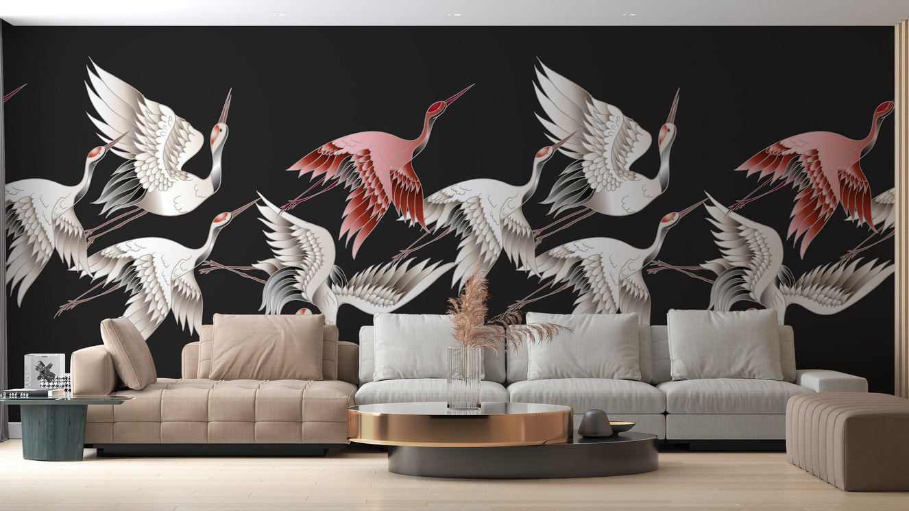 Minimalist crane design wallpaper in black