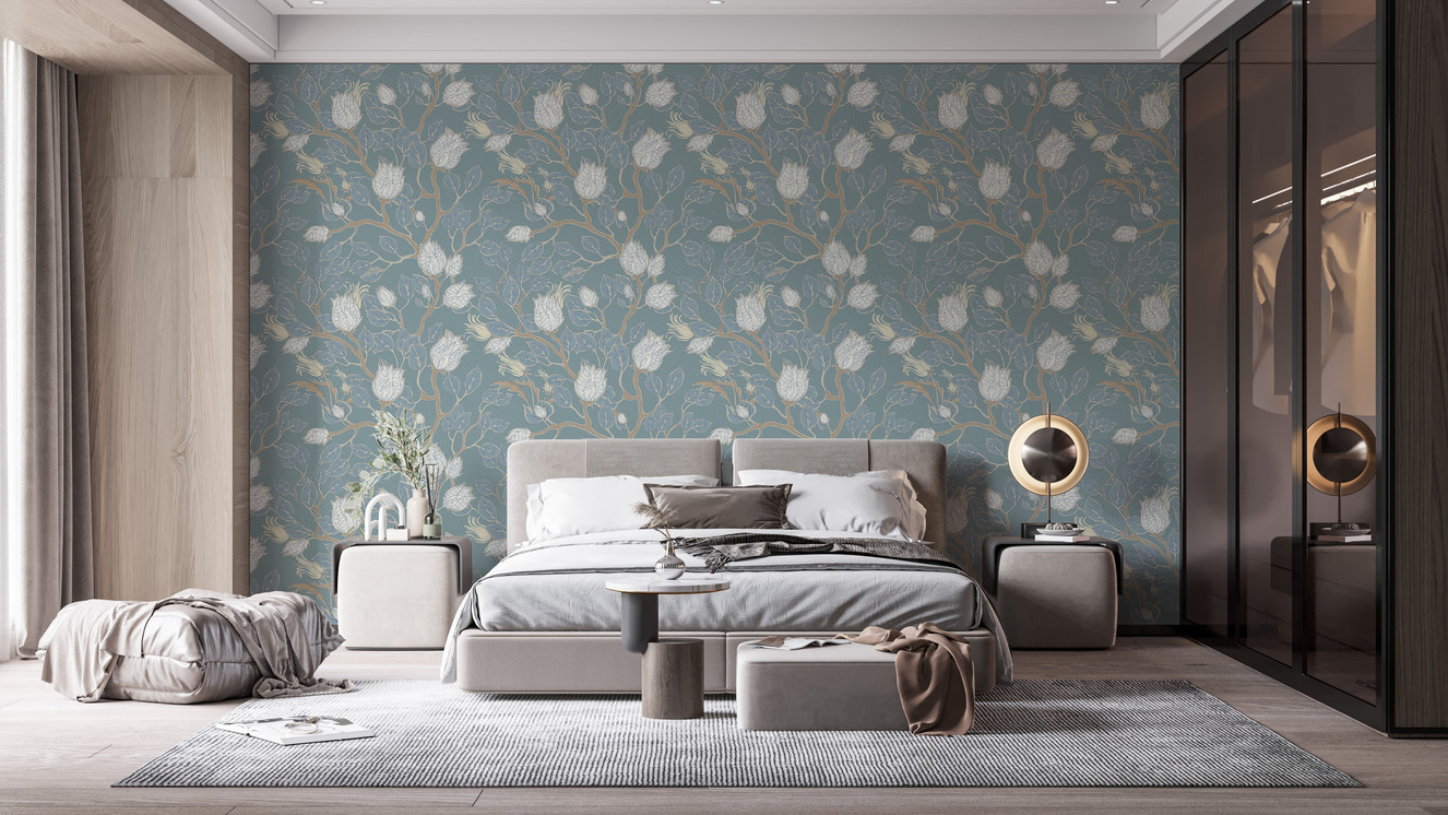 Retro-inspired turquoise wallpaper mural