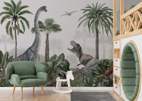 Dinosaur jungle wallpaper for walls with detailed watercolor