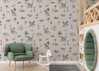 Beige dinosaur nursery wallpaper mural
