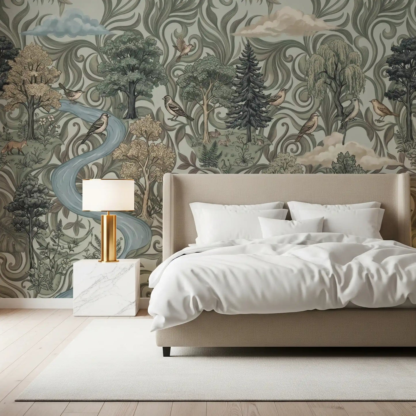 Misty Forest River Escape Wall Mural